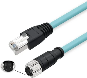 M12 4 Pin D Code Female to RJ45 Plug High Flex Cat7 Industrial Ethernet PVC Cable 1M M12 4 Pin D Code Female to RJ45 Plug High Flex Cat7 Industrial Ethernet PVC Cable 1M