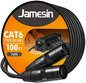 Jamesin CAT6 Shielded Ethercon Cable, 100 Feet, with Booted Rj45, Tactical Locking Ethernet, and Converta-Shell Connectors, for Studio Setups, Touring, Stage Production, Concerts & Other Applications Jamesin CAT6 Shielded Ethercon Cable, 100 Feet, with Booted Rj45, Tactical Locking Ethernet, and Converta-Shell Connectors, for Studio Setups, Touring, Stage Production, Concerts & Other Applications