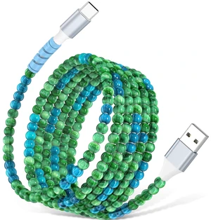 USB A to USB C Charger Cable 6FT Beaded Charging Cord for iPhone 17 16 Pro Max Plus 15,27W Cute Type C Car Charger Cord&Carplay for iPhone iPad 10 A16 11th Samsung S25 S24 S23 Pixel Android,Blue-Green USB A to USB C Charger Cable 6FT Beaded Charging Cord for iPhone 17 16 Pro Max Plus 15,27W Cute Type C Car Charger Cord&Carplay for iPhone iPad 10 A16 11th Samsung S25 S24 S23 Pixel Android,Blue-Green