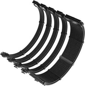 PC Power Supply Sleeved Cable Extension Set, 35CM 24Pin PCIE 8Pin CPU 4+4Pin Extensions with Cable Combs Set, Black PC Power Supply Sleeved Cable Extension Set, 35CM 24Pin PCIE 8Pin CPU 4+4Pin Extensions with Cable Combs Set, Black