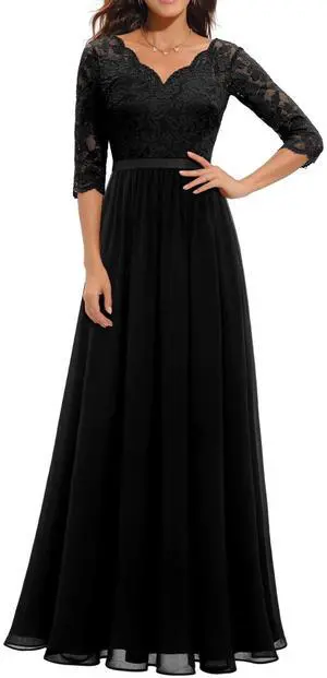 6-color 5-size new European and American best-selling lace-trimmed long-sleeve waist-cinching elegant dress 6-color 5-size new European and American best-selling lace-trimmed long-sleeve waist-cinching elegant dress