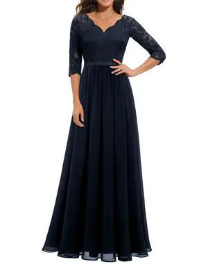 6-color 5-size new European and American best-selling lace-trimmed long-sleeve waist-cinching elegant dress 6-color 5-size new European and American best-selling lace-trimmed long-sleeve waist-cinching elegant dress