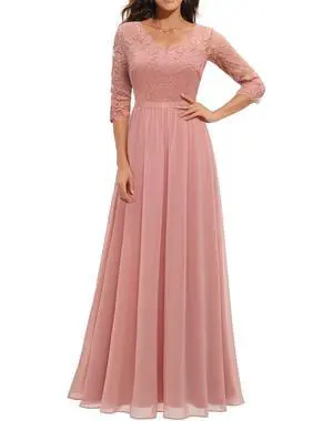 6-color 5-size new European and American best-selling lace-trimmed long-sleeve waist-cinching elegant dress 6-color 5-size new European and American best-selling lace-trimmed long-sleeve waist-cinching elegant dress