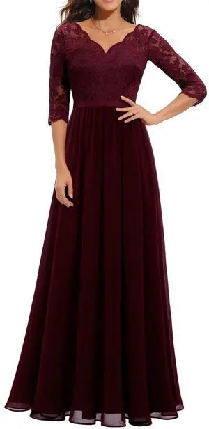 6-color 5-size new European and American best-selling lace-trimmed long-sleeve waist-cinching elegant dress 6-color 5-size new European and American best-selling lace-trimmed long-sleeve waist-cinching elegant dress
