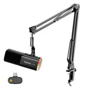 MAONO PD100W Wireless Dynamic Gaming Microphone for PC with USB-C Receiver | One-Click Noise Reduction,Custom RGB,Mute,Monitoring, Companion App,Boom Mic Set for Game Streaming Discord Podcasting MAONO PD100W Wireless Dynamic Gaming Microphone for PC with USB-C Receiver | One-Click Noise Reduction,Custom RGB,Mute,Monitoring, Companion App,Boom Mic Set for Game Streaming Discord Podcasting