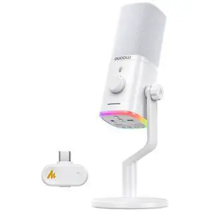 MAONO PD100W Wireless Dynamic Gaming Microphone for PC with USB-C Receiver | One-Click Noise Reduction,Custom RGB,Mute,Monitoring, Companion App,Wireless Desktop Mic for Creator, Stream, Podcast,White MAONO PD100W Wireless Dynamic Gaming Microphone for PC with USB-C Receiver | One-Click Noise Reduction,Custom RGB,Mute,Monitoring, Companion App,Wireless Desktop Mic for Creator, Stream, Podcast,White