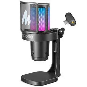 MAONO DGM20W Wireless Gaming Microphone for PC & Smartphones | USB-C Receiver, Clear Voice, Noise Reduction, Software Control, Custom RGB, Mute, Desk Stand, for Creators, Discord Streaming MAONO DGM20W Wireless Gaming Microphone for PC & Smartphones | USB-C Receiver, Clear Voice, Noise Reduction, Software Control, Custom RGB, Mute, Desk Stand, for Creators, Discord Streaming