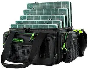 Drift Series Topless Horizontal Tackle Bag Outdoor Rucksack w/ 5 Fishing Tackle Trays, Padded Handle and Shoulder Strap, Plier Holster, Tackle Carrying Case Drift Series Topless Horizontal Tackle Bag Outdoor Rucksack w/ 5 Fishing Tackle Trays, Padded Handle and Shoulder Strap, Plier Holster, Tackle Carrying Case