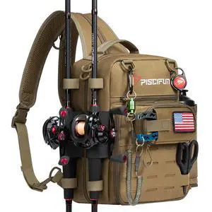 Fishing Tackle Backpack, 3-Way Carry with Rod Holders | 16 smart pockets, 2 rod holders, Rain cover, Breathable back support, Convertible sling/waist/backpack carry Fishing Tackle Backpack, 3-Way Carry with Rod Holders | 16 smart pockets, 2 rod holders, Rain cover, Breathable back support, Convertible sling/waist/backpack carry
