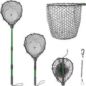 Rubber Fishing Net with Telescoping Handle - High Strength Landing Net for Fishing with Soft Rubber Netting, Two Sizes Options Rubber Fishing Net with Telescoping Handle - High Strength Landing Net for Fishing with Soft Rubber Netting, Two Sizes Options