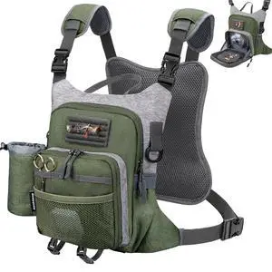 QulayQualy Fly Fishing Pack - Chest Pack with Work Station Lightweight Tackle Fishing Bag with Quick-Release (Green, L-12'' w/Cup Sleeve) QulayQualy Fly Fishing Pack - Chest Pack with Work Station Lightweight Tackle Fishing Bag with Quick-Release (Green, L-12'' w/Cup Sleeve)