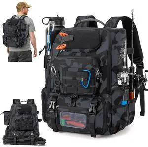 Fishing Backpack with Rod Holders & Cooler 40L Water Resistant Tackle Backpack with Rain Cover Store Fishing Gear Fishing Backpack with Rod Holders & Cooler 40L Water Resistant Tackle Backpack with Rain Cover Store Fishing Gear