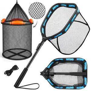 Fishing Net with Floating Fish Basket 8.6 Gallons, Fishing Gear Kit with Foldable Fish Landing Net and Collapsible Minnow Bucket for Kayak Boat Bass Catfish Trout Crappie Fishing Net with Floating Fish Basket 8.6 Gallons, Fishing Gear Kit with Foldable Fish Landing Net and Collapsible Minnow Bucket for Kayak Boat Bass Catfish Trout Crappie