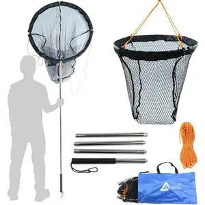 Large Collapsible Bridge Pier Fishing Net Landing Net with Rod, High Load Aluminum Ring Drop Net for Saltwater and Freshwater Pier Fishing Basket with 49.2 ft. Rope Large Collapsible Bridge Pier Fishing Net Landing Net with Rod, High Load Aluminum Ring Drop Net for Saltwater and Freshwater Pier Fishing Basket with 49.2 ft. Rope