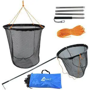 Large Collapsible Bridge Pier Fishing Net Landing Net with Rod, High Load Aluminum Ring Drop Net for Saltwater and Freshwater Pier Fishing Basket with 49.2 ft. Rope Large Collapsible Bridge Pier Fishing Net Landing Net with Rod, High Load Aluminum Ring Drop Net for Saltwater and Freshwater Pier Fishing Basket with 49.2 ft. Rope
