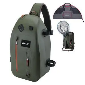 Waterproof Fly Fishing Sling Pack,IPX8 840D TPU Fishing Sling Bag Gear Storage,13L Tackle Backpack with Rod Holder,Airtight Zipper,Exhaust Valve,Adjustable Strap,Wader Bag Included,Gift for Men Waterproof Fly Fishing Sling Pack,IPX8 840D TPU Fishing Sling Bag Gear Storage,13L Tackle Backpack with Rod Holder,Airtight Zipper,Exhaust Valve,Adjustable Strap,Wader Bag Included,Gift for Men