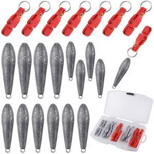 19/21/42 Piece Snap Weight Kit Trolling System Include Trolling Weights Red Clips Bullet/Fish Shape Fishing Weights for Walleye Saltwater Freshwater Fishing 19/21/42 Piece Snap Weight Kit Trolling System Include Trolling Weights Red Clips Bullet/Fish Shape Fishing Weights for Walleye Saltwater Freshwater Fishing