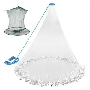 Cast Net for Fishing with Shrimp Cage, American Freshwater Saltwater 3/4/5/6/7/8/9/10Ft Radius Casting Net Bait Trap Fish, Heavy Duty Zinc Sinker, 3/8 Inch Mesh Size Cast Net for Fishing with Shrimp Cage, American Freshwater Saltwater 3/4/5/6/7/8/9/10Ft Radius Casting Net Bait Trap Fish, Heavy Duty Zinc Sinker, 3/8 Inch Mesh Size