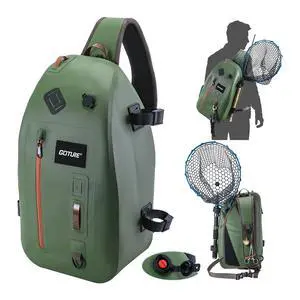 Waterproof Fly Fishing Sling Pack, IPX8 840D TPU Fishing Sling Bag, 13L Tackle Backpack with Rod Holder,Airtight Zipper,Exhaust Valve,Adjustable Strap for Kayaking,Wadering,Hiking Waterproof Fly Fishing Sling Pack, IPX8 840D TPU Fishing Sling Bag, 13L Tackle Backpack with Rod Holder,Airtight Zipper,Exhaust Valve,Adjustable Strap for Kayaking,Wadering,Hiking