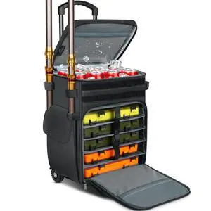 Rolling Tackle Box with Cooler, Large Fishing Backpack with Wheels | Rod Holders, Removable Shelves, Saltwater Resistant, Tackle Bag, for 5 Trays(Trays Not Included), Storage Gear Pole Lures Rolling Tackle Box with Cooler, Large Fishing Backpack with Wheels | Rod Holders, Removable Shelves, Saltwater Resistant, Tackle Bag, for 5 Trays(Trays Not Included), Storage Gear Pole Lures