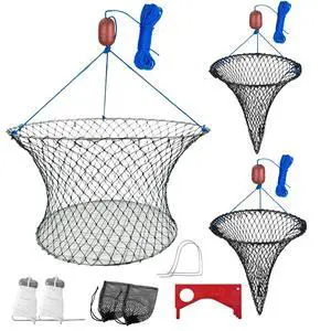 Double Ring Crab Trap - Steel Ring Crab Net, 24" Top, 20" Bottom, 50' Rope, Clip, Gauge for Dungeness, Rock and Blue Crab Double Ring Crab Trap - Steel Ring Crab Net, 24" Top, 20" Bottom, 50' Rope, Clip, Gauge for Dungeness, Rock and Blue Crab