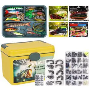 600 Pcs/Tackle Box Fishing Kit-Fishing Hooks,Sinkers, Swivels Snaps,Top Water Lure,Spoons,Soft Lures,Jig Heads, Frogs, Minnow, Accessories Equipment- Saltwater Freshwater Bass Bait Gear 600 Pcs/Tackle Box Fishing Kit-Fishing Hooks,Sinkers, Swivels Snaps,Top Water Lure,Spoons,Soft Lures,Jig Heads, Frogs, Minnow, Accessories Equipment- Saltwater Freshwater Bass Bait Gear