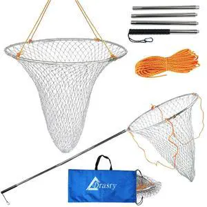 Large Collapsible Bridge Pier Fishing Net Landing Net with Rod, High Load Aluminum Ring Drop Net for Saltwater and Freshwater Pier Fishing Basket with 49.2 ft. Rope Large Collapsible Bridge Pier Fishing Net Landing Net with Rod, High Load Aluminum Ring Drop Net for Saltwater and Freshwater Pier Fishing Basket with 49.2 ft. Rope