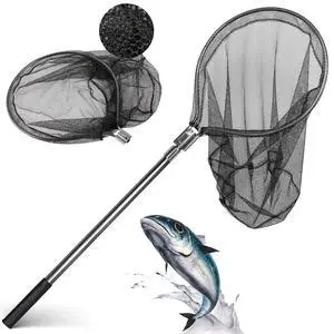 Heavy Duty Extra Large Rubber Fishing Net - Aluminum Telescoping Handle (67-100in), 20in Net Opening for Saltwater Fishing Heavy Duty Extra Large Rubber Fishing Net - Aluminum Telescoping Handle (67-100in), 20in Net Opening for Saltwater Fishing