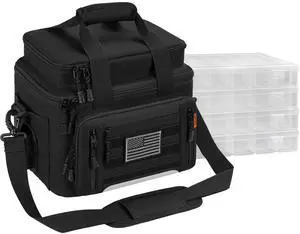 Fishing Tackle Bags with 4 * 3600 Tackle Trays - Saltwater & Freshwater Fishing Gear Bag Padded Shoulder Strap Tackle Box Bag (Black) Fishing Tackle Bags with 4 * 3600 Tackle Trays - Saltwater & Freshwater Fishing Gear Bag Padded Shoulder Strap Tackle Box Bag (Black)