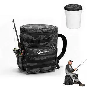 Fishing Bucket Organizer with 5 Gallon Bucket & Rotating Seat Lid | 360 Swivel Seat Lid, Bucket Backpack with Backpack Straps, Full Water-Resistant & Multi-Pockets (Fishing Tools Not Included) Fishing Bucket Organizer with 5 Gallon Bucket & Rotating Seat Lid | 360 Swivel Seat Lid, Bucket Backpack with Backpack Straps, Full Water-Resistant & Multi-Pockets (Fishing Tools Not Included)