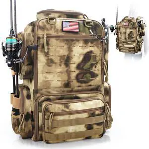 Fishing Backpack, Fishing Tackle Backpack with Rod Holders for 4 Boxes (Box Not Included) 45L Waterproof Fishing Gear, Ideal for Men and Women Large Tackle Box Bag (Sahara Khaki Camo) Fishing Backpack, Fishing Tackle Backpack with Rod Holders for 4 Boxes (Box Not Included) 45L Waterproof Fishing Gear, Ideal for Men and Women Large Tackle Box Bag (Sahara Khaki Camo)