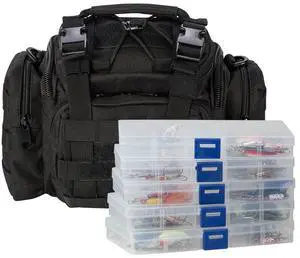 Fishing Tackle Bag 5 Boxes with 60 Lures Included Loaded Stocked Tackle Box Set Spinner Lures Kit Freshwater Gear Equipment Fishing Tackle Bag 5 Boxes with 60 Lures Included Loaded Stocked Tackle Box Set Spinner Lures Kit Freshwater Gear Equipment