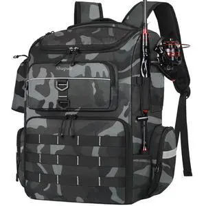 Fishing Backpack with 2 Rod Holders, Large Water Resistant Tackle Storage Bag for Fishing Gear, Fishing Bag Gifts for Men Fishing Backpack with 2 Rod Holders, Large Water Resistant Tackle Storage Bag for Fishing Gear, Fishing Bag Gifts for Men