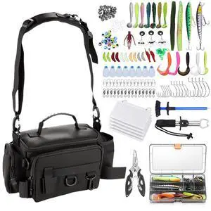 Fishing Tackle Bags with Tackle Box,Waterproof,Padded Shoulder Strap,Gear Storage,Fish Bag with 136 Pcs Fishing Lures Kit,Fish Hook Remover Tool,Fish Lip Gripper,Fishing Plier,Gifts for Men (Black) Fishing Tackle Bags with Tackle Box,Waterproof,Padded Shoulder Strap,Gear Storage,Fish Bag with 136 Pcs Fishing Lures Kit,Fish Hook Remover Tool,Fish Lip Gripper,Fishing Plier,Gifts for Men (Black)