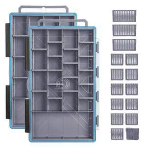 Fishing Tackle Boxes, 2-Pack Waterproof 3700 Tackle Trays with Adjustable Dividers, Portable Clear Plastic Tackle Organizers with DIY Dividers for Lures, Hooks, Bass Gear, Gray Fishing Tackle Boxes, 2-Pack Waterproof 3700 Tackle Trays with Adjustable Dividers, Portable Clear Plastic Tackle Organizers with DIY Dividers for Lures, Hooks, Bass Gear, Gray