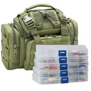 Fishing Tackle Bag 5 Boxes with 60 Lures Included Loaded Stocked Tackle Box Set Spinner Lures Kit Freshwater Gear Equipment Fishing Tackle Bag 5 Boxes with 60 Lures Included Loaded Stocked Tackle Box Set Spinner Lures Kit Freshwater Gear Equipment