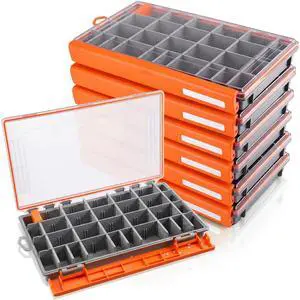 6 Pack 3700 Fishing Tackle Boxes Waterproof, Large Orange Lure Organizer Trays with Custom Dividers, Airtight Tackle Storage Case for Saltwater Baits, Swimbaits & Boat Bag Accessories 6 Pack 3700 Fishing Tackle Boxes Waterproof, Large Orange Lure Organizer Trays with Custom Dividers, Airtight Tackle Storage Case for Saltwater Baits, Swimbaits & Boat Bag Accessories