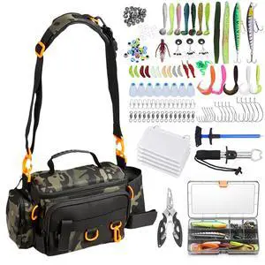 Fishing Tackle Bags with Tackle Box,Waterproof,Padded Shoulder Strap,Gear Storage,Fish Bag with 136 Pcs Fishing Lures Kit,Fish Hook Remover Tool,Fish Lip Gripper,Fishing Plier,Gifts for Men (Green) Fishing Tackle Bags with Tackle Box,Waterproof,Padded Shoulder Strap,Gear Storage,Fish Bag with 136 Pcs Fishing Lures Kit,Fish Hook Remover Tool,Fish Lip Gripper,Fishing Plier,Gifts for Men (Green)