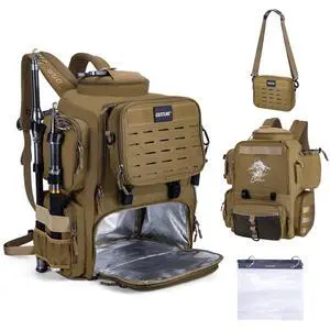 Fishing Backpack, 58L 900D Water-Resistant Insulated Tackle Backpack with Cooler, Rod Holders, 8 Lure Pockets, Detachable Crossbody Bag, Gear Storage Large Fishing Bag for Camping Hiking Fishing Backpack, 58L 900D Water-Resistant Insulated Tackle Backpack with Cooler, Rod Holders, 8 Lure Pockets, Detachable Crossbody Bag, Gear Storage Large Fishing Bag for Camping Hiking