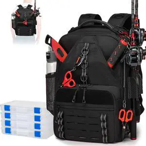 Fishing Tackle Backpack,Tackle Bags with 2 Rod Holders & 4 Tackle Boxes, Water-Resistant Large Tackle Bag Storage Bag for Fishing Gear, Fisher Gifts for Men, Black Fishing Tackle Backpack,Tackle Bags with 2 Rod Holders & 4 Tackle Boxes, Water-Resistant Large Tackle Bag Storage Bag for Fishing Gear, Fisher Gifts for Men, Black