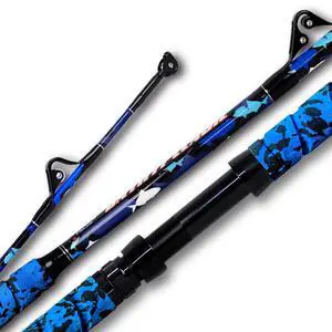 Saltwater Fishing Rod 1Piece/2Piece Offshore Trolling Rod Big Game Deep Sea Rod Conventional Boat Blue Camouflage Fishing Pole(5'6"/6'/7') Saltwater Fishing Rod 1Piece/2Piece Offshore Trolling Rod Big Game Deep Sea Rod Conventional Boat Blue Camouflage Fishing Pole(5'6"/6'/7')