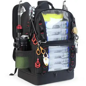 Fishing Tackle Backpack with Cooler,45L Large Tackle Bag with 2 Rod Holders & Clear Window,Outdoor Fishing Backpack for Fishing,Camping,Hiking,Black Fishing Tackle Backpack with Cooler,45L Large Tackle Bag with 2 Rod Holders & Clear Window,Outdoor Fishing Backpack for Fishing,Camping,Hiking,Black