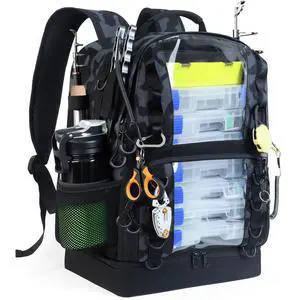 Fishing Tackle Backpack with Cooler,45L Large Tackle Bag with 2 Rod Holders & Clear Window,Outdoor Fishing Backpack for Fishing,Camping,Hiking,Camouflage Black Fishing Tackle Backpack with Cooler,45L Large Tackle Bag with 2 Rod Holders & Clear Window,Outdoor Fishing Backpack for Fishing,Camping,Hiking,Camouflage Black