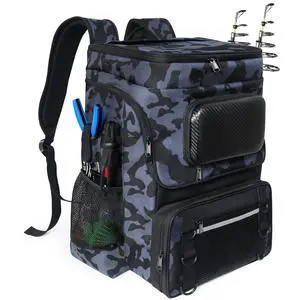 Fishing Backpack with Rod Holder, Large 50L Tackle Bag Water Resistant Tackle Backpack Heavy Duty Fishing Bag Gift for Men Woman Fishing Backpack with Rod Holder, Large 50L Tackle Bag Water Resistant Tackle Backpack Heavy Duty Fishing Bag Gift for Men Woman