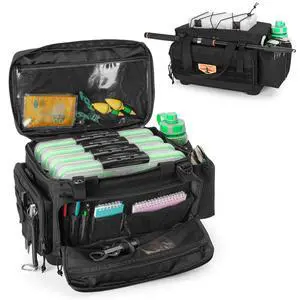 Waterproof Fishing Tackle Bag with Rod Holder(NO Tackle Boxes) | Soft Tackle Box Organizer Storage Bag with Waterproof EVA Bottom, Pliers Storage for Fishing Waterproof Fishing Tackle Bag with Rod Holder(NO Tackle Boxes) | Soft Tackle Box Organizer Storage Bag with Waterproof EVA Bottom, Pliers Storage for Fishing
