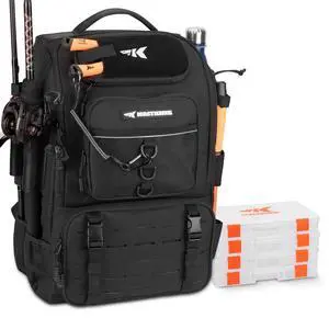 KarryAll Fishing Tackle Backpack with Rod Holder 4 Tackle Boxes,40/26L Tackle Bag Storage Fishing Gear and Equipment KarryAll Fishing Tackle Backpack with Rod Holder 4 Tackle Boxes,40/26L Tackle Bag Storage Fishing Gear and Equipment