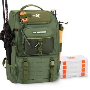 KarryAll Fishing Tackle Backpack with Rod Holder 4 Tackle Boxes,40/26L Tackle Bag Storage Fishing Gear and Equipment KarryAll Fishing Tackle Backpack with Rod Holder 4 Tackle Boxes,40/26L Tackle Bag Storage Fishing Gear and Equipment