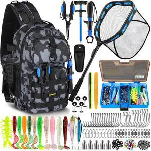 Fishing Backpack with Floating Fishing Net, Tackle Boxes, Waterproof Sling Tackle Bag For Fish Gear With Rod Holder, Gifts for Men Fishing Backpack with Floating Fishing Net, Tackle Boxes, Waterproof Sling Tackle Bag For Fish Gear With Rod Holder, Gifts for Men