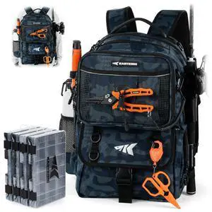 BaitSpace Fishing Tackle Backpack with Removable Bait Binder,2 Rod Holders Storage Fishing Gear and Equipment BaitSpace Fishing Tackle Backpack with Removable Bait Binder,2 Rod Holders Storage Fishing Gear and Equipment