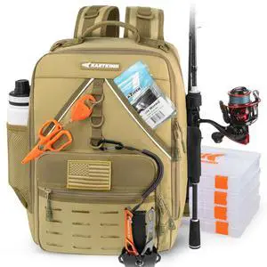 KarryAll Fishing Tackle Backpack with Rod Holder 4 Tackle Boxes,40/26L Tackle Bag Storage Fishing Gear and Equipment KarryAll Fishing Tackle Backpack with Rod Holder 4 Tackle Boxes,40/26L Tackle Bag Storage Fishing Gear and Equipment